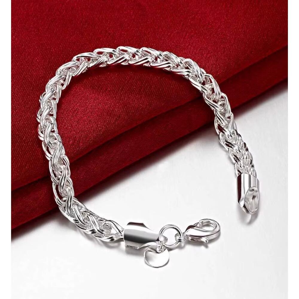 925 Sterling Silver Stamp Wheat Chain Bracelet Bulky 7” Unisex Bracelet